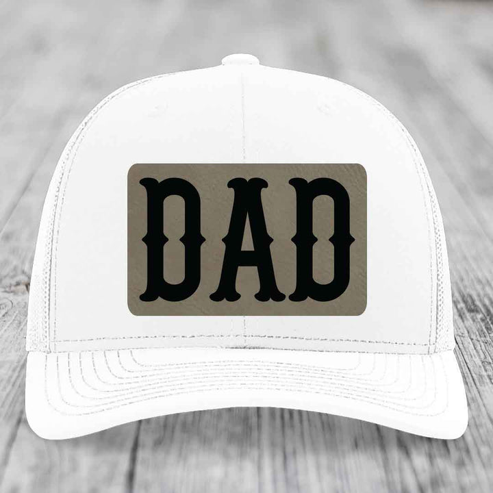 Dad - Leather Patch Hat - Light Brown to Black Patch - Richardson 112 Snapback Trucker Hat