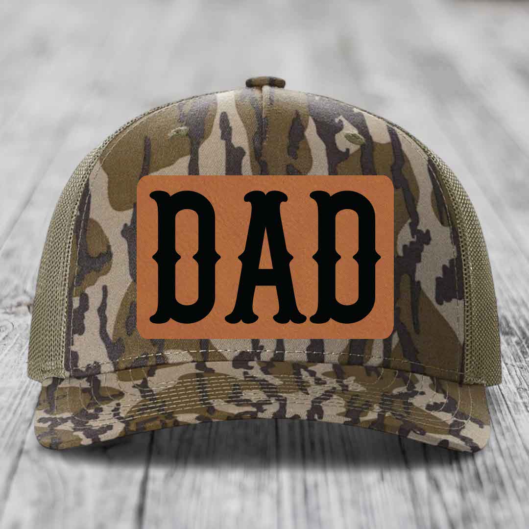 Dad - Leather Patch Hat - Rawhide to Black Patch - Richardson 112PFP Snapback Trucker Hat