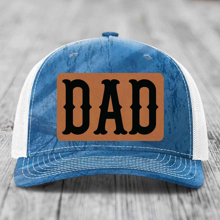 Dad - Leather Patch Hat - Rawhide to Black Patch - Richardson 112PFP Snapback Trucker Hat