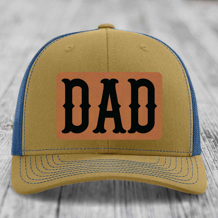 Dad - Leather Patch Hat - Rawhide to Black Patch - Richardson 112 Snapback Trucker Hat