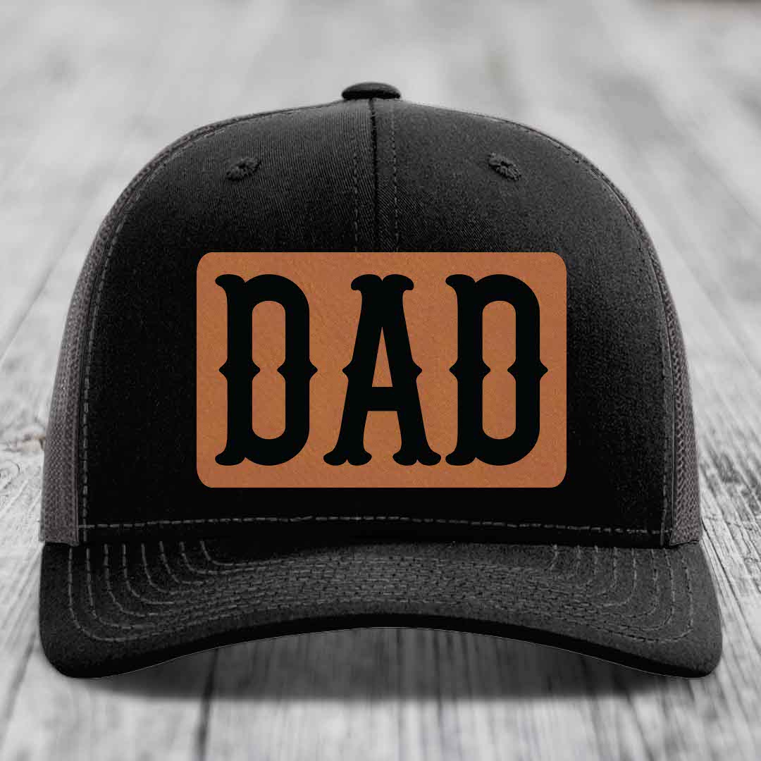 Dad - Leather Patch Hat - Rawhide to Black Patch - Richardson 112 Snapback Trucker Hat