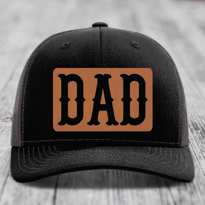 Dad - Leather Patch Hat - Rawhide to Black Patch - Richardson 112 Snapback Trucker Hat