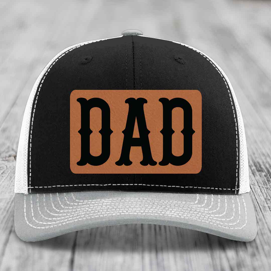 Dad - Leather Patch Hat - Rawhide to Black Patch - Richardson 112 Snapback Trucker Hat