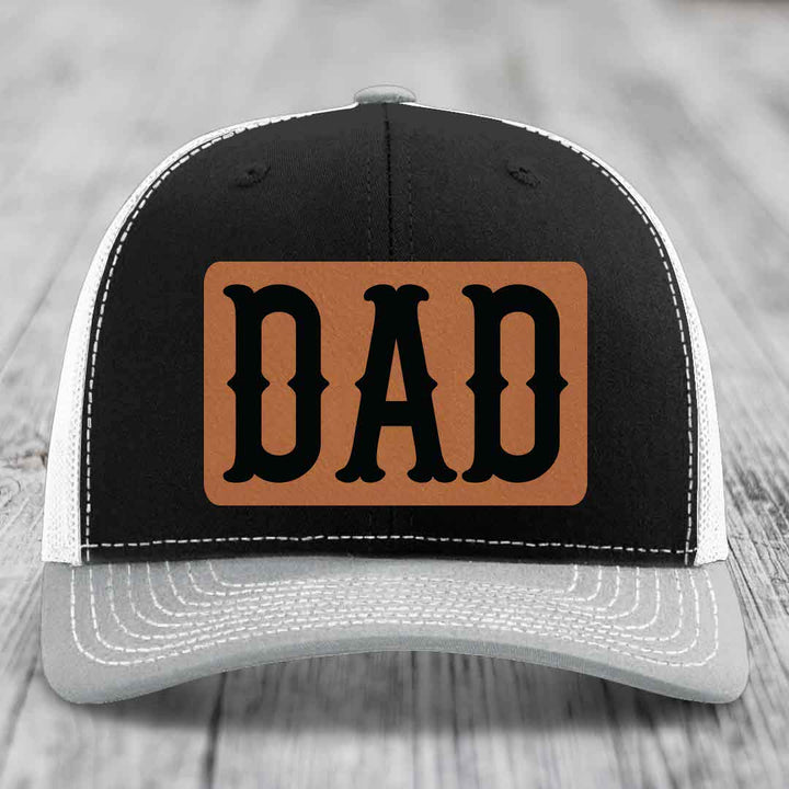 Dad - Leather Patch Hat - Rawhide to Black Patch - Richardson 112 Snapback Trucker Hat