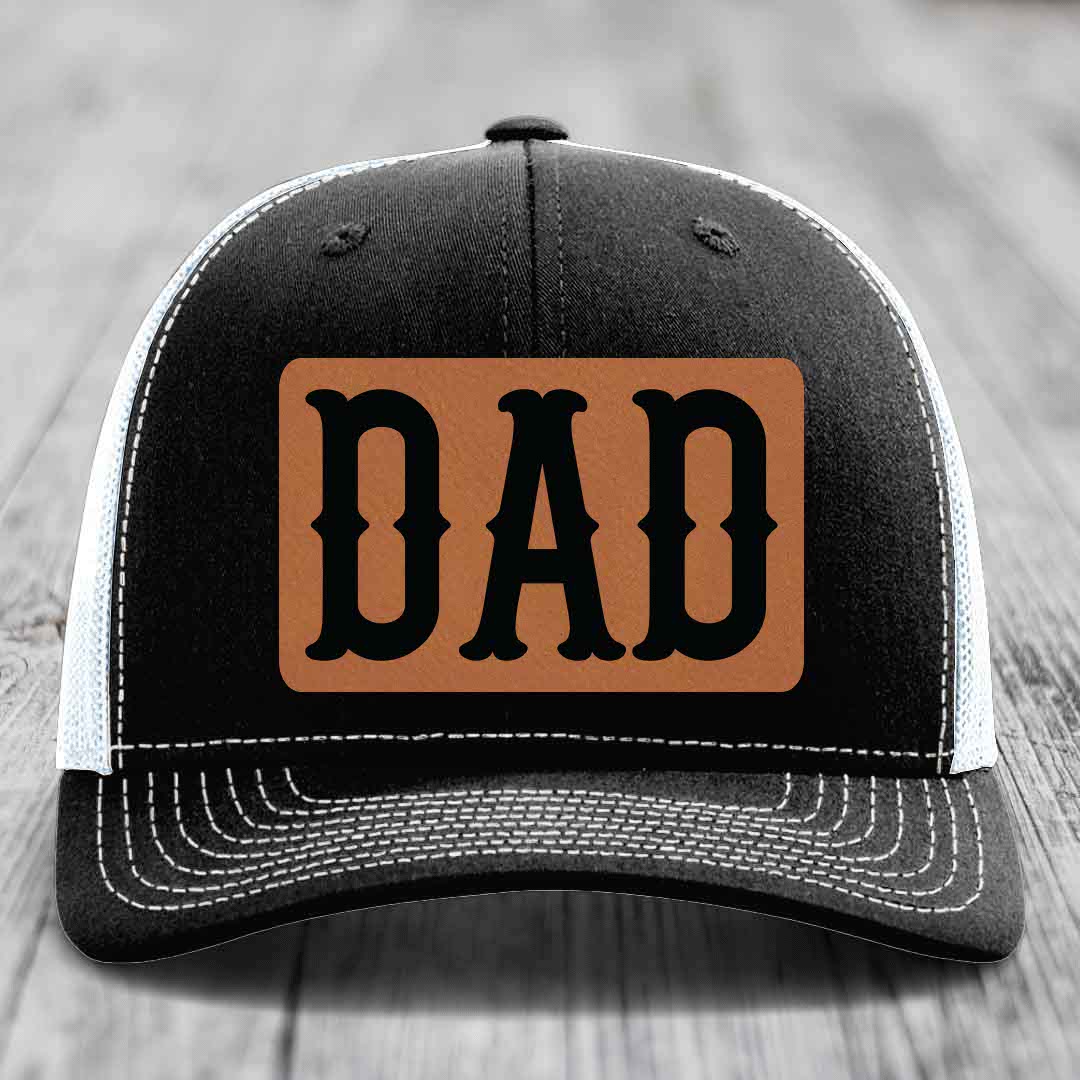 Dad - Leather Patch Hat - Rawhide to Black Patch - Richardson 112 Snapback Trucker Hat