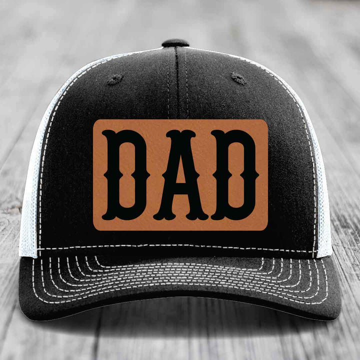 Dad - Leather Patch Hat - Rawhide to Black Patch - Richardson 112 Snapback Trucker Hat