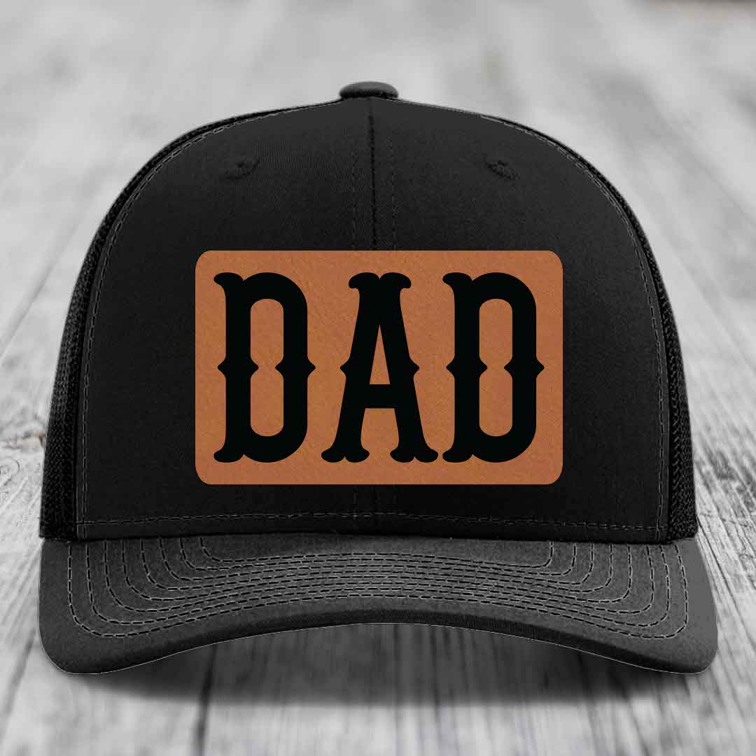 Dad - Leather Patch Hat - Rawhide to Black Patch - Richardson 112 Snapback Trucker Hat