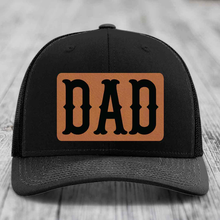 Dad - Leather Patch Hat - Rawhide to Black Patch - Richardson 112 Snapback Trucker Hat