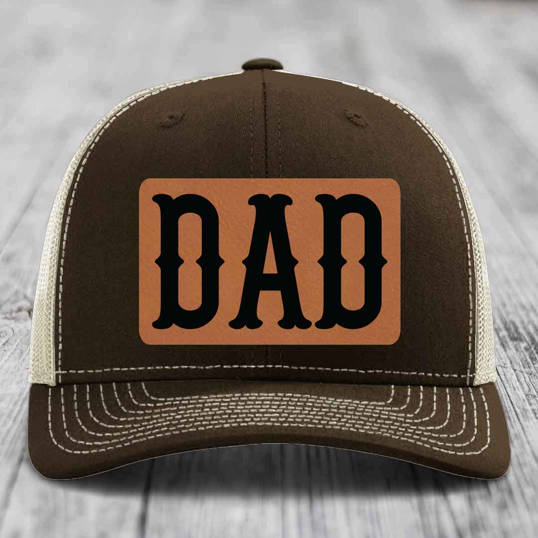 Dad - Leather Patch Hat - Rawhide to Black Patch - Richardson 112 Snapback Trucker Hat