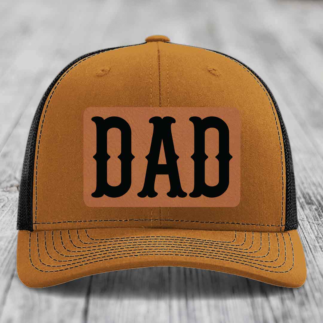 Dad - Leather Patch Hat - Rawhide to Black Patch - Richardson 112 Snapback Trucker Hat