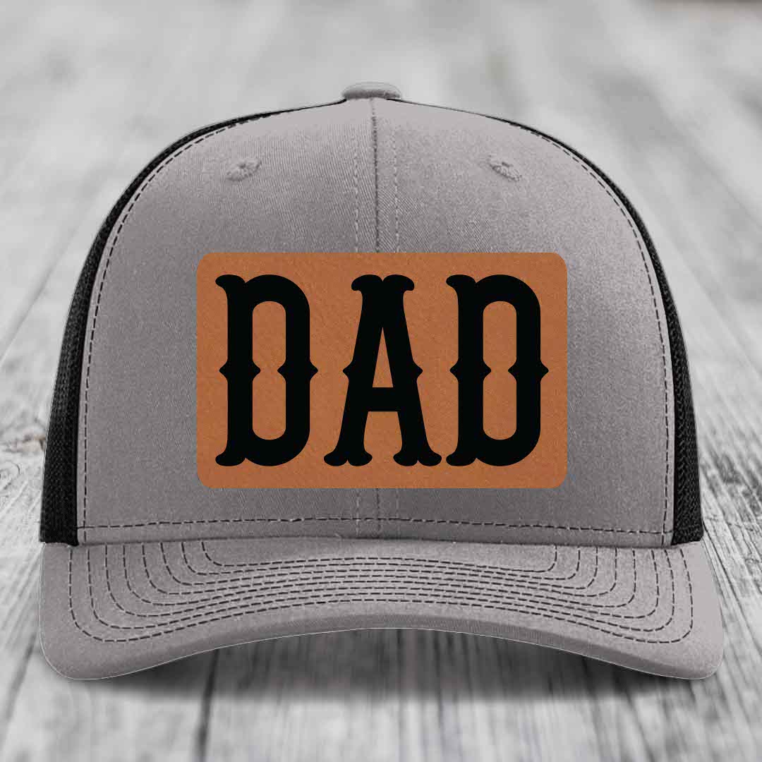 Dad - Leather Patch Hat - Rawhide to Black Patch - Richardson 112 Snapback Trucker Hat