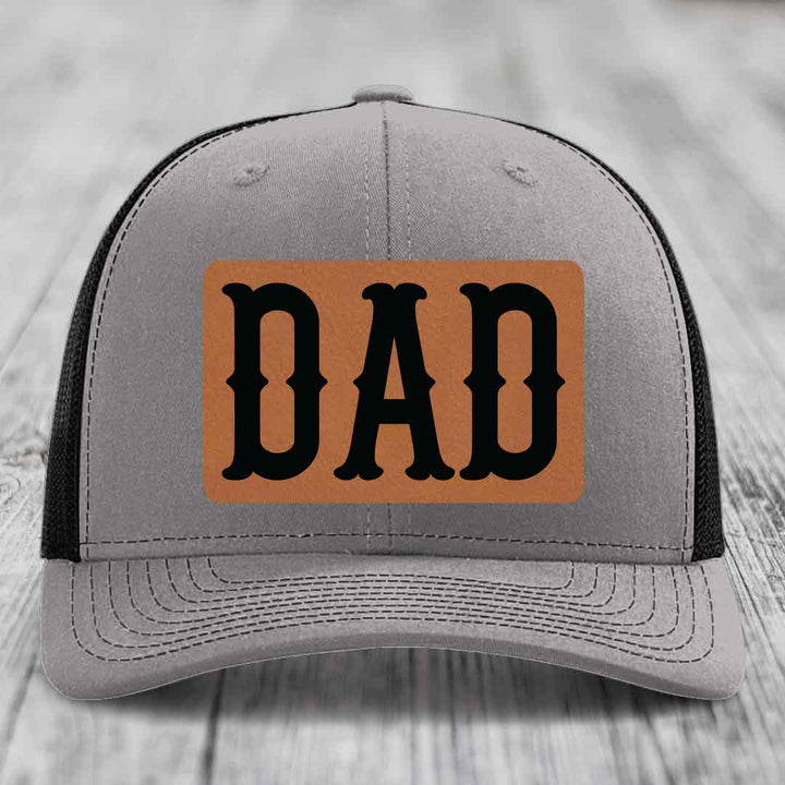 Dad - Leather Patch Hat - Rawhide to Black Patch - Richardson 112 Snapback Trucker Hat