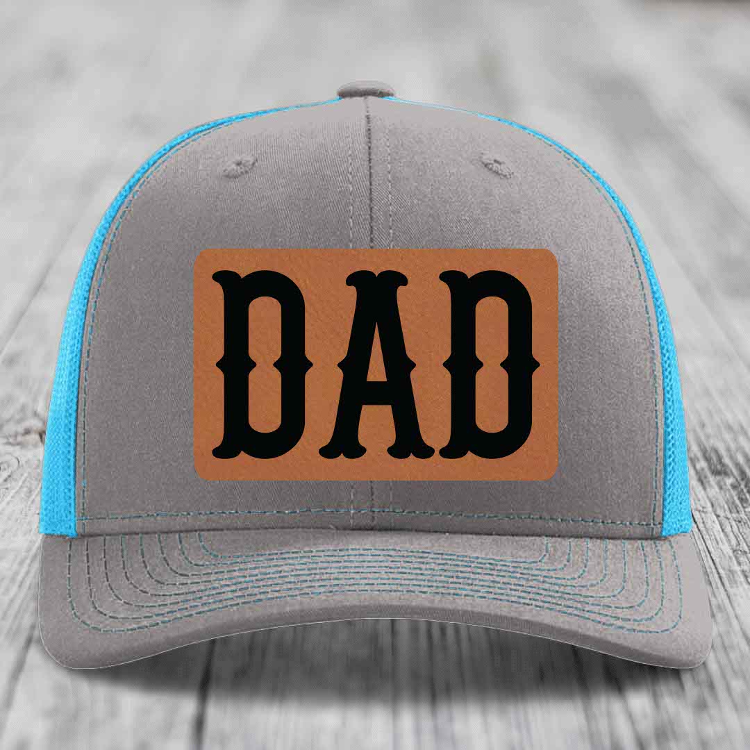 Dad - Leather Patch Hat - Rawhide to Black Patch - Richardson 112 Snapback Trucker Hat