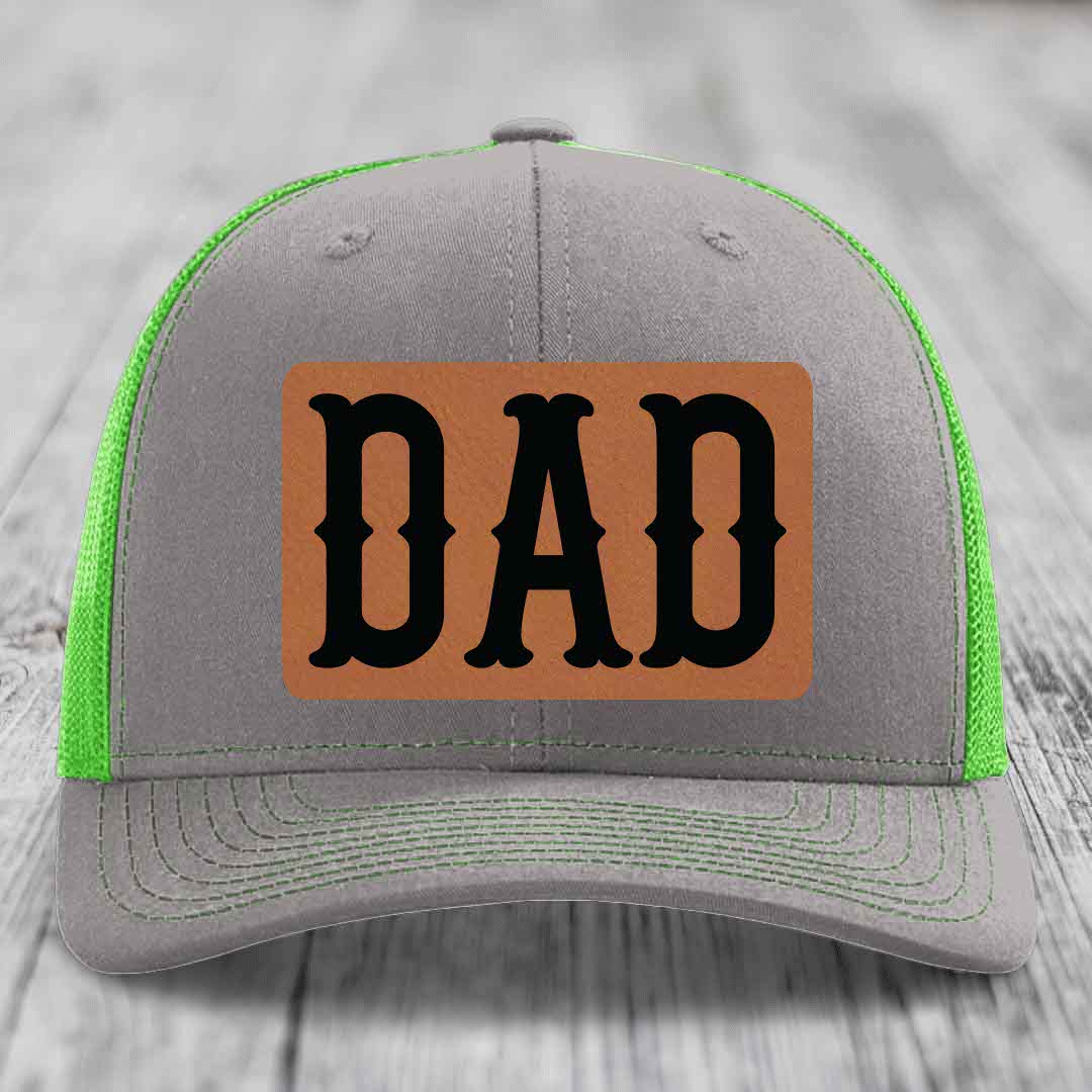 Dad - Leather Patch Hat - Rawhide to Black Patch - Richardson 112 Snapback Trucker Hat