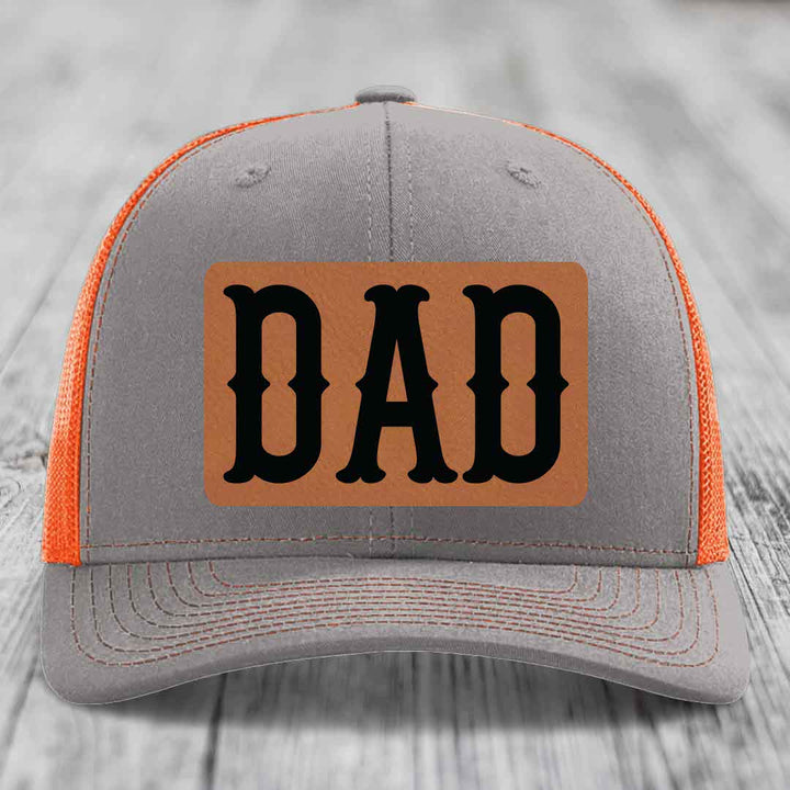 Dad - Leather Patch Hat - Rawhide to Black Patch - Richardson 112 Snapback Trucker Hat