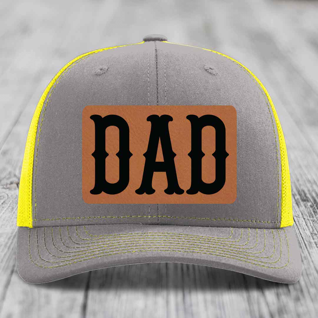 Dad - Leather Patch Hat - Rawhide to Black Patch - Richardson 112 Snapback Trucker Hat