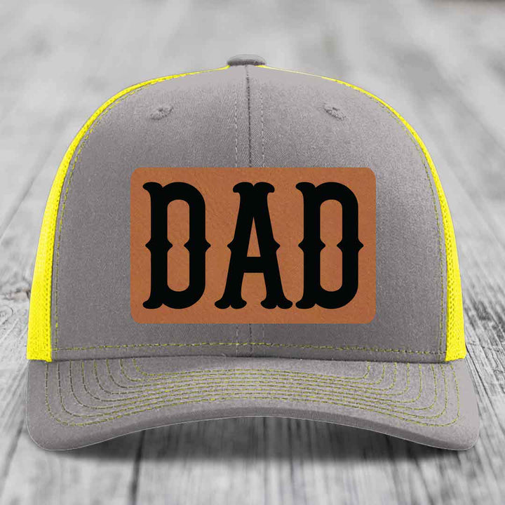 Dad - Leather Patch Hat - Rawhide to Black Patch - Richardson 112 Snapback Trucker Hat
