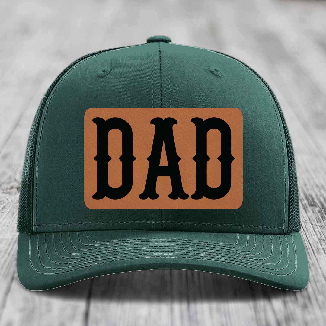 Dad - Leather Patch Hat - Rawhide to Black Patch - Richardson 112 Snapback Trucker Hat