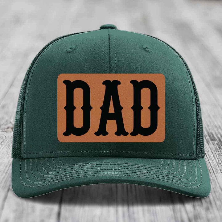 Dad - Leather Patch Hat - Rawhide to Black Patch - Richardson 112 Snapback Trucker Hat