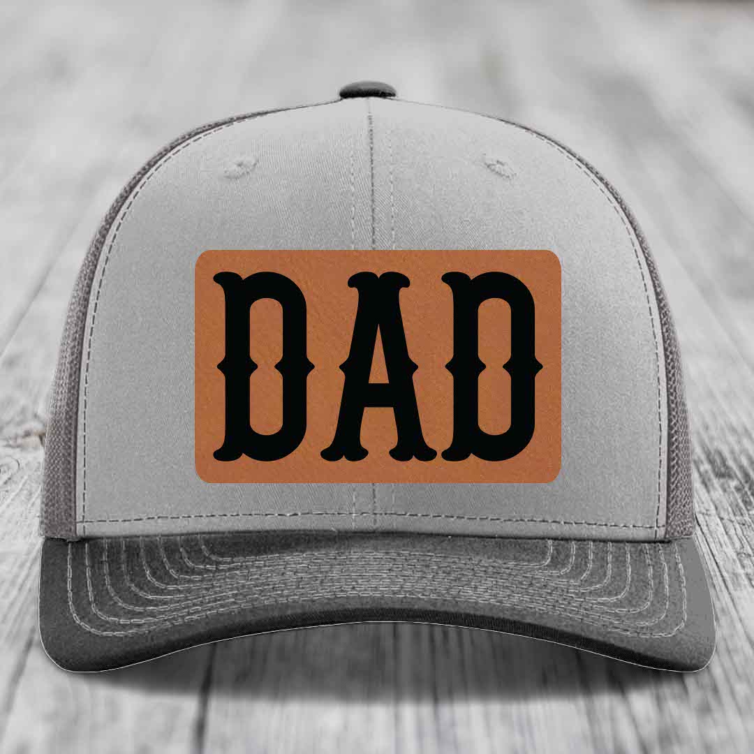 Dad - Leather Patch Hat - Rawhide to Black Patch - Richardson 112 Snapback Trucker Hat