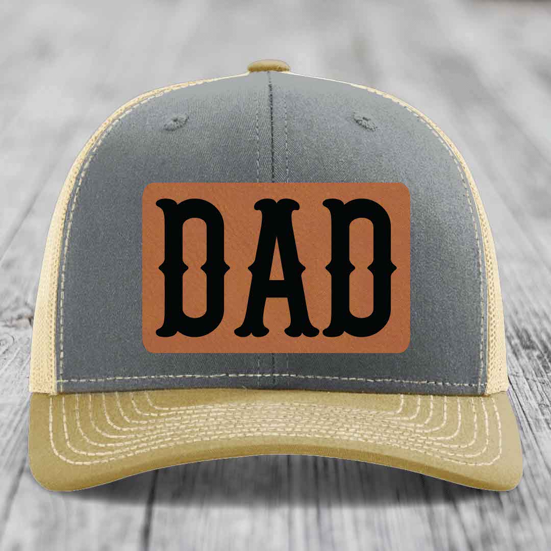 Dad - Leather Patch Hat - Rawhide to Black Patch - Richardson 112 Snapback Trucker Hat