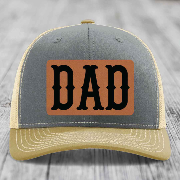 Dad - Leather Patch Hat - Rawhide to Black Patch - Richardson 112 Snapback Trucker Hat
