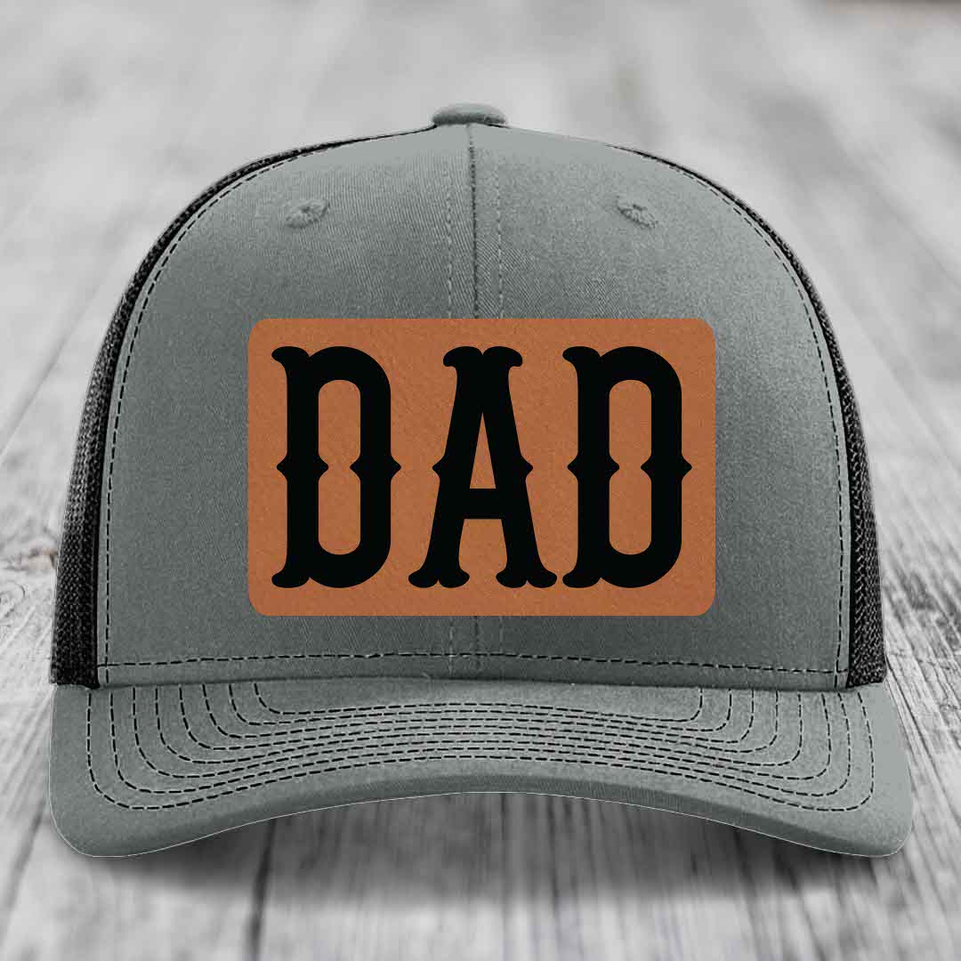 Dad - Leather Patch Hat - Rawhide to Black Patch - Richardson 112 Snapback Trucker Hat