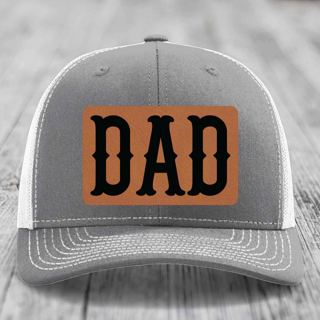 Dad - Leather Patch Hat - Rawhide to Black Patch - Richardson 112 Snapback Trucker Hat