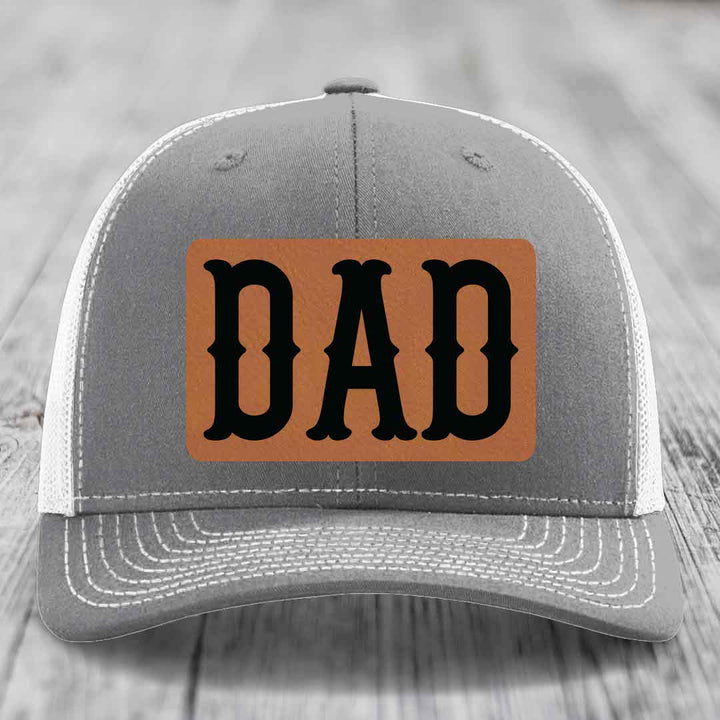 Dad - Leather Patch Hat - Rawhide to Black Patch - Richardson 112 Snapback Trucker Hat