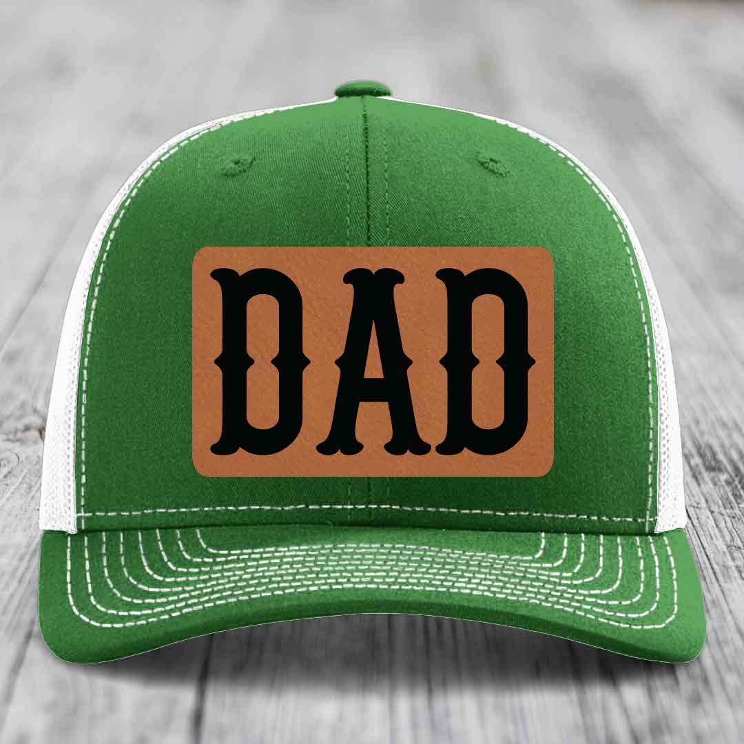 Dad - Leather Patch Hat - Rawhide to Black Patch - Richardson 112 Snapback Trucker Hat