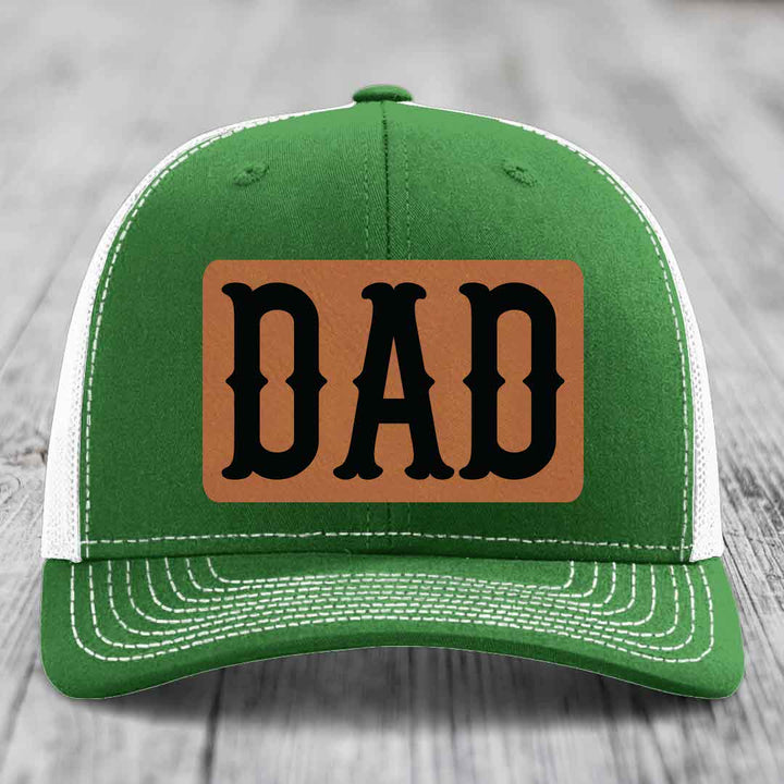 Dad - Leather Patch Hat - Rawhide to Black Patch - Richardson 112 Snapback Trucker Hat