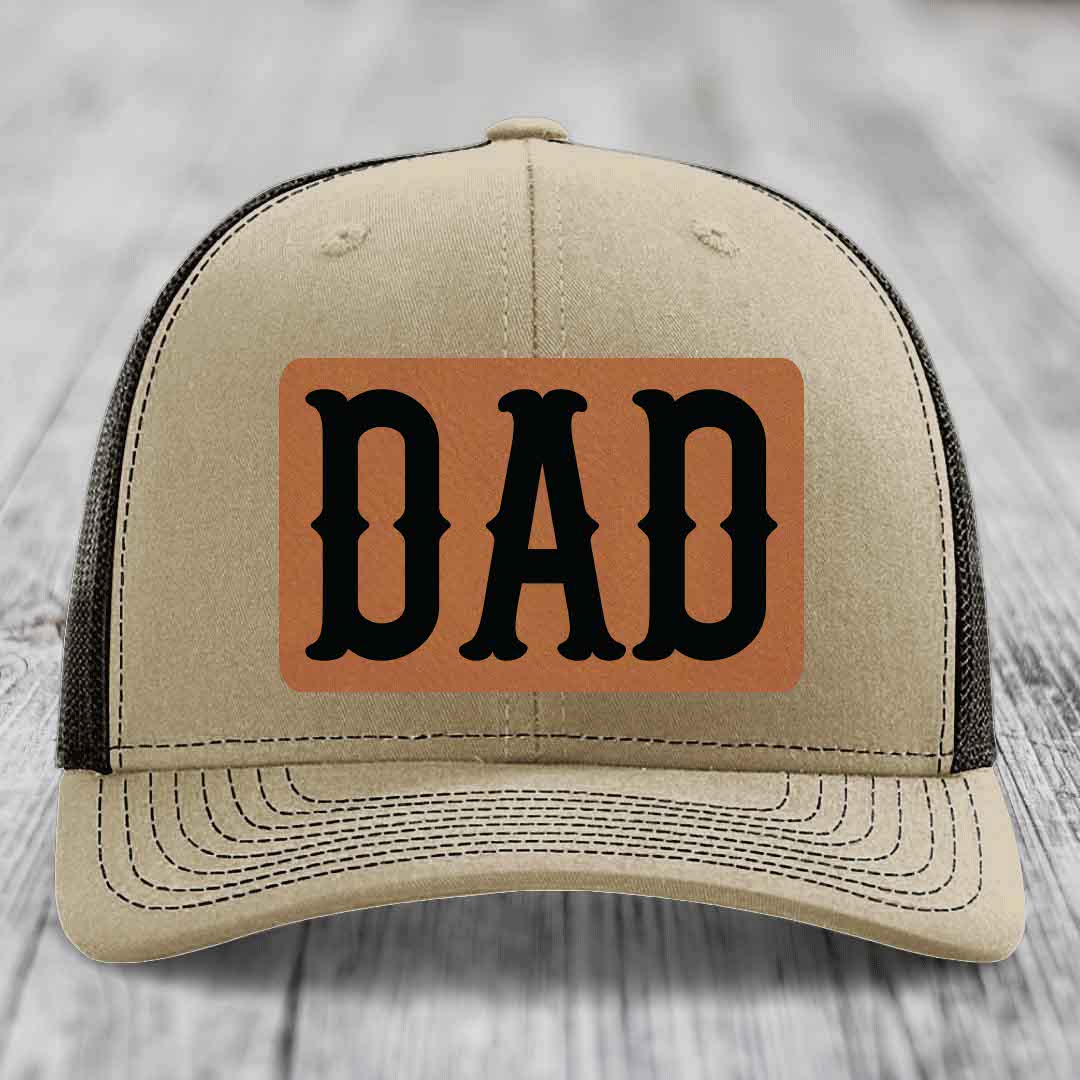 Dad - Leather Patch Hat - Rawhide to Black Patch - Richardson 112 Snapback Trucker Hat