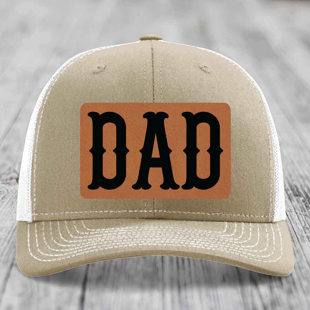 Dad - Leather Patch Hat - Rawhide to Black Patch - Richardson 112 Snapback Trucker Hat