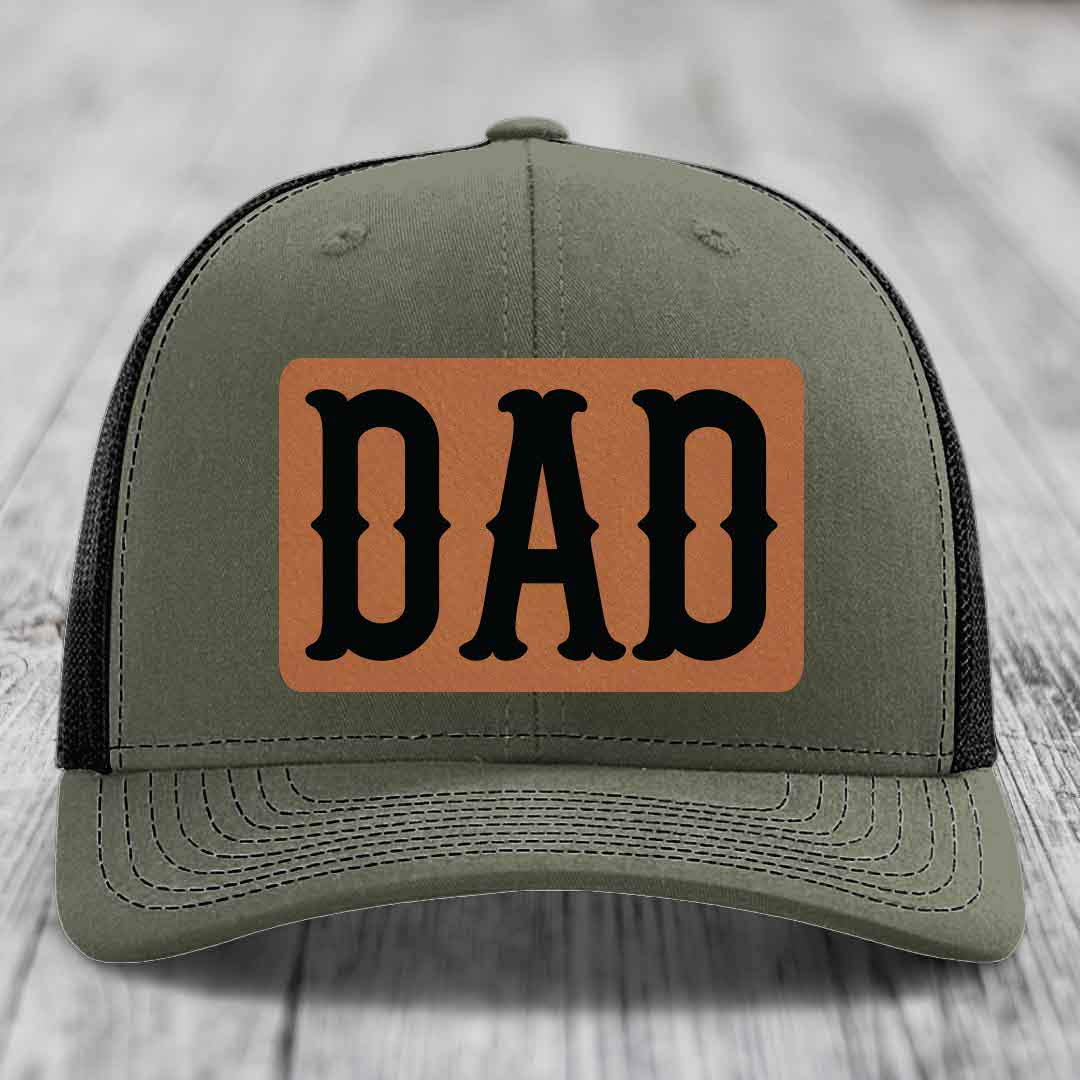 Dad - Leather Patch Hat - Rawhide to Black Patch - Richardson 112 Snapback Trucker Hat