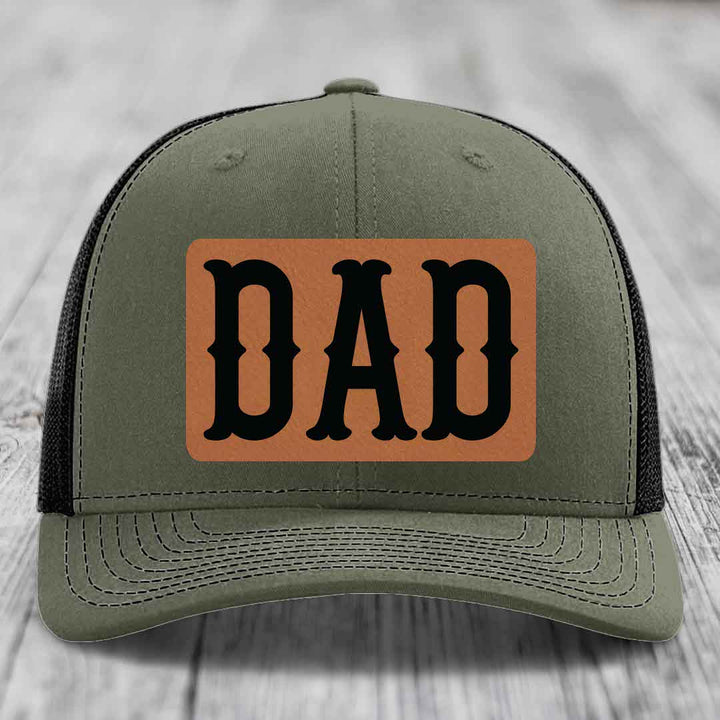 Dad - Leather Patch Hat - Rawhide to Black Patch - Richardson 112 Snapback Trucker Hat