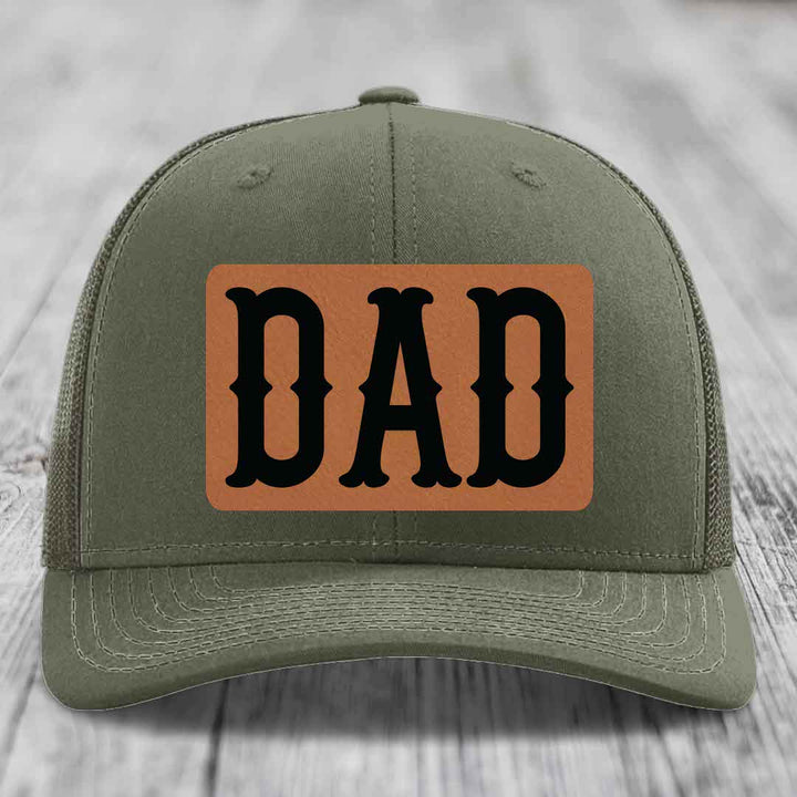 Dad - Leather Patch Hat - Rawhide to Black Patch - Richardson 112 Snapback Trucker Hat