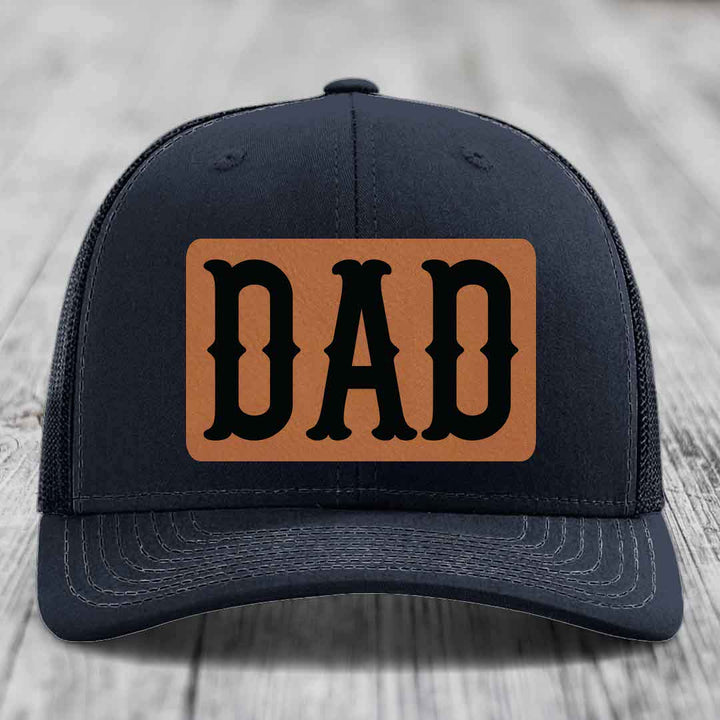 Dad - Leather Patch Hat - Rawhide to Black Patch - Richardson 112 Snapback Trucker Hat