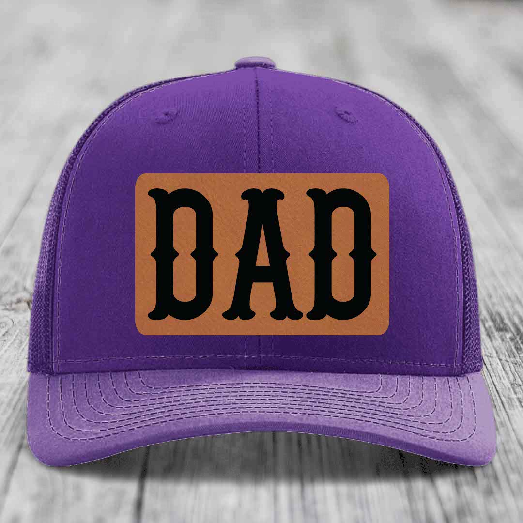Dad - Leather Patch Hat - Rawhide to Black Patch - Richardson 112 Snapback Trucker Hat