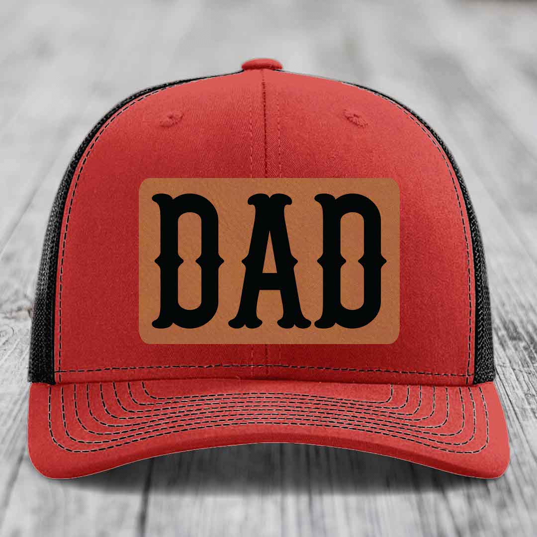 Dad - Leather Patch Hat - Rawhide to Black Patch - Richardson 112 Snapback Trucker Hat