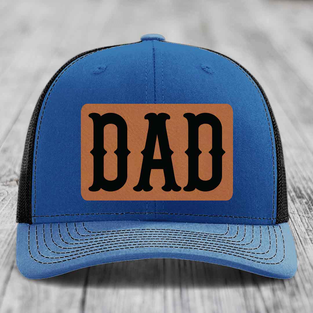 Dad - Leather Patch Hat - Rawhide to Black Patch - Richardson 112 Snapback Trucker Hat
