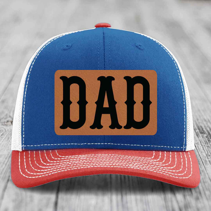 Dad - Leather Patch Hat - Rawhide to Black Patch - Richardson 112 Snapback Trucker Hat