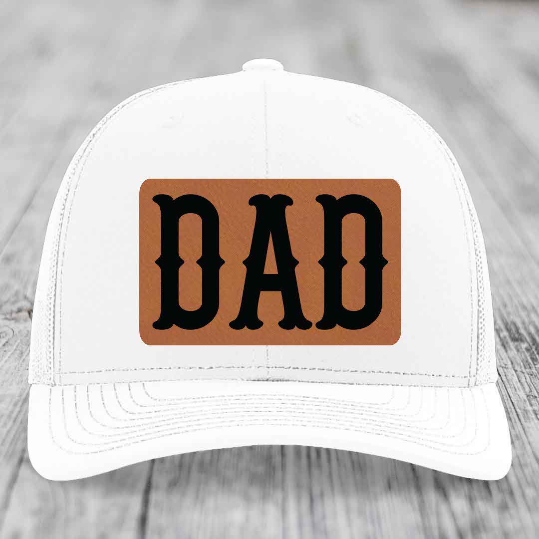 Dad - Leather Patch Hat - Rawhide to Black Patch - Richardson 112 Snapback Trucker Hat