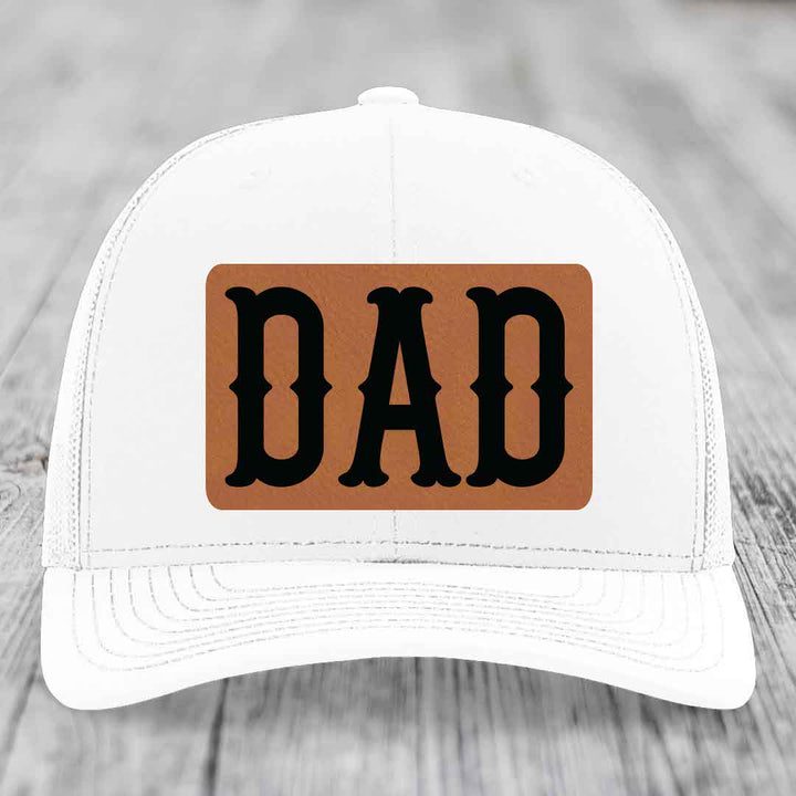 Dad - Leather Patch Hat - Rawhide to Black Patch - Richardson 112 Snapback Trucker Hat