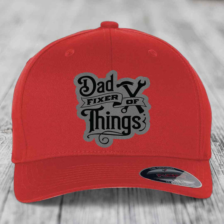 Dad Fixer of Things - Leather Patch Hat - Grey to Black Patch - Flexfit 6277 Fitted Hat