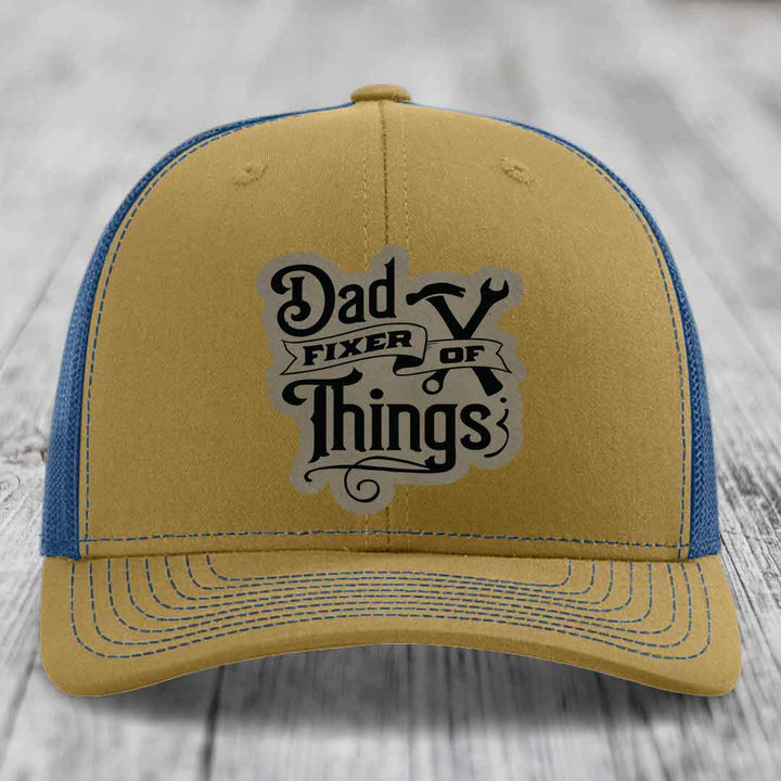 Dad Fixer of Things - Leather Patch Hat - Light Brown to Black Patch - Richardson 112 Snapback Trucker Hat