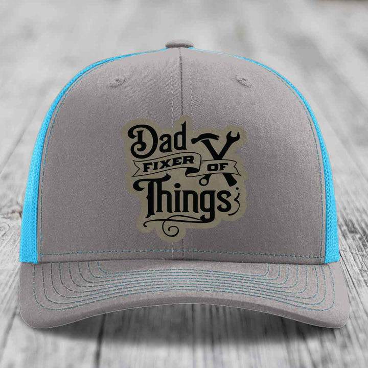 Dad Fixer of Things - Leather Patch Hat - Light Brown to Black Patch - Richardson 112 Snapback Trucker Hat