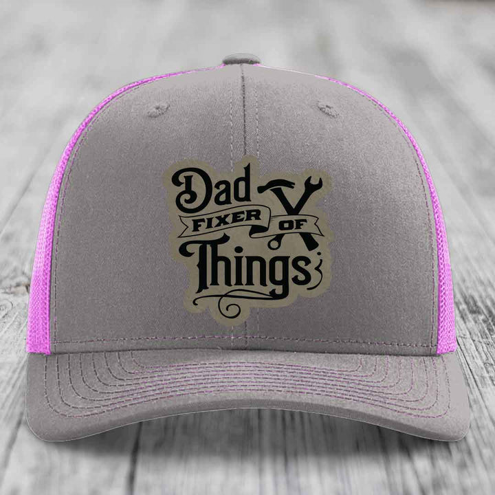Dad Fixer of Things - Leather Patch Hat - Light Brown to Black Patch - Richardson 112 Snapback Trucker Hat