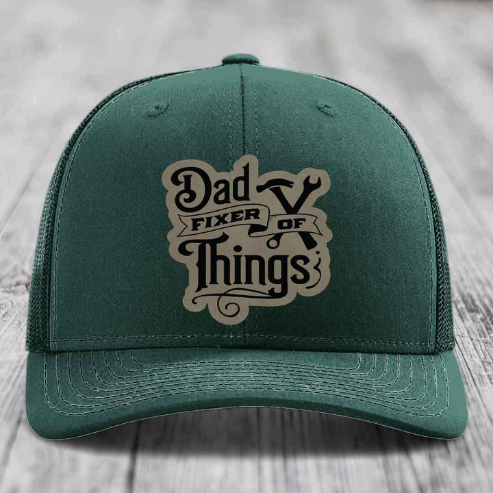 Dad Fixer of Things - Leather Patch Hat - Light Brown to Black Patch - Richardson 112 Snapback Trucker Hat