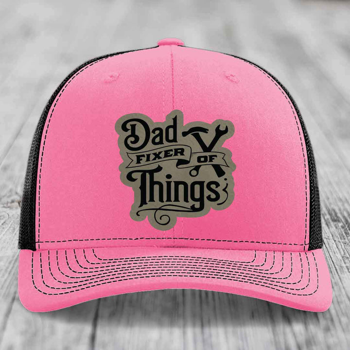 Dad Fixer of Things - Leather Patch Hat - Light Brown to Black Patch - Richardson 112 Snapback Trucker Hat