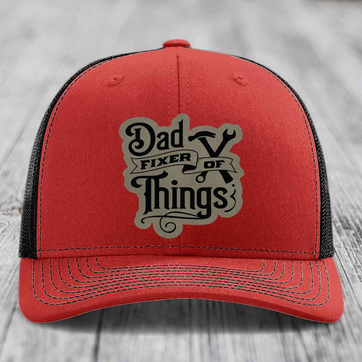 Dad Fixer of Things - Leather Patch Hat - Light Brown to Black Patch - Richardson 112 Snapback Trucker Hat